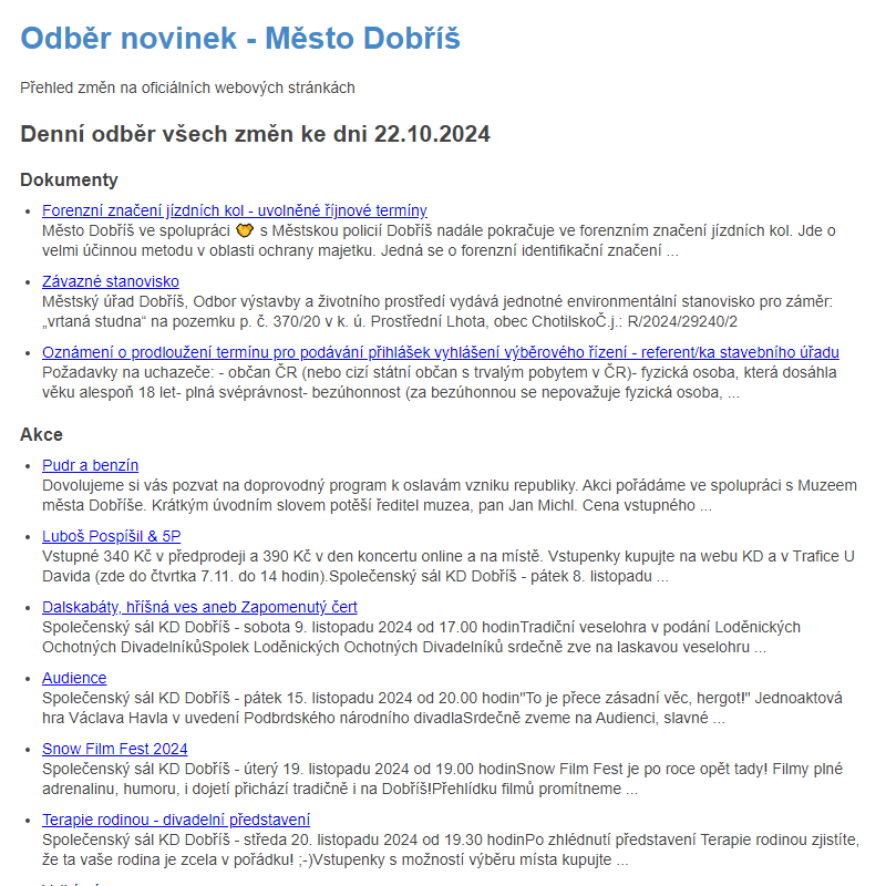 Odběr novinek ze dne 22.10.2024