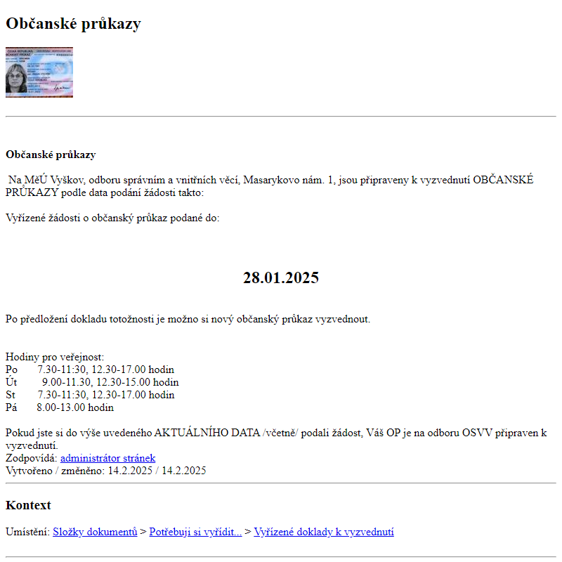 Odběr novinek ze dne 15.2.2025 - dokument Občanské průkazy