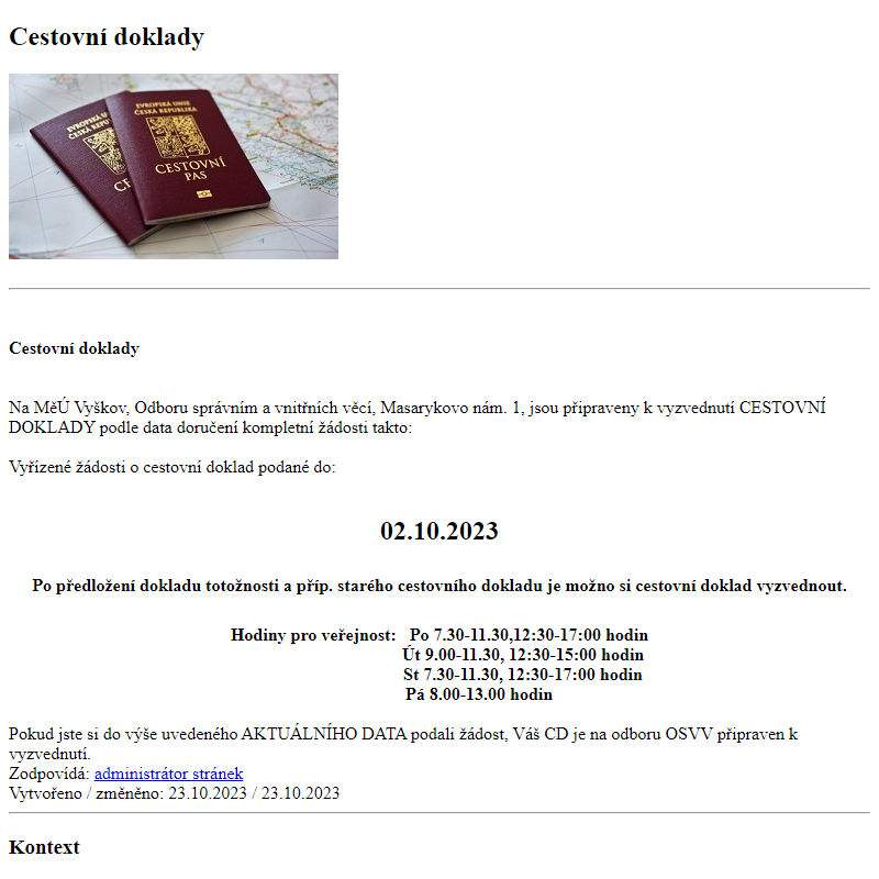 Odběr novinek ze dne 24.10.2023 - dokument Cestovní doklady