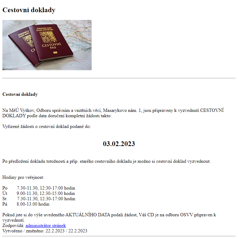 Odběr novinek ze dne 23.2.2023 - dokument Cestovní doklady