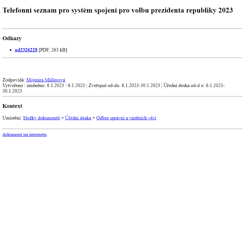 Odběr novinek ze dne 7.1.2023 - dokument Telefonní seznam pro systém spojení pro volbu prezidenta republiky 2023