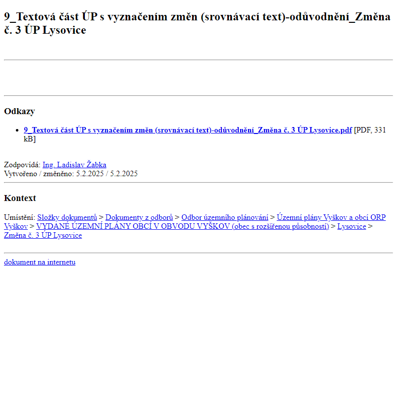 Odběr novinek ze dne 6.2.2025 - dokument 9_Textová část ÚP s vyznačením změn (srovnávací text)-odůvodnění_Změna č. 3 ÚP Lysovice