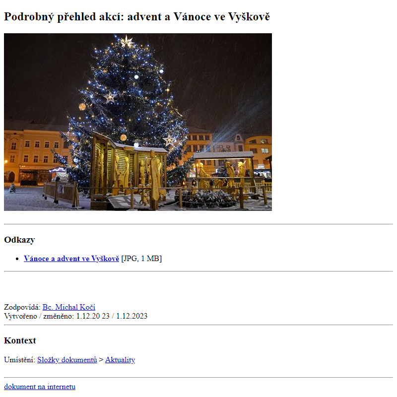 Odběr novinek ze dne 2.12.2023 - dokument Podrobný přehled akcí: advent a Vánoce ve Vyškově