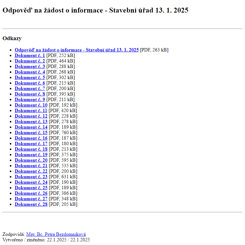 Odběr novinek ze dne 23.1.2025 - dokument Odpověď na žádost o informace - Stavební úřad 13. 1. 2025