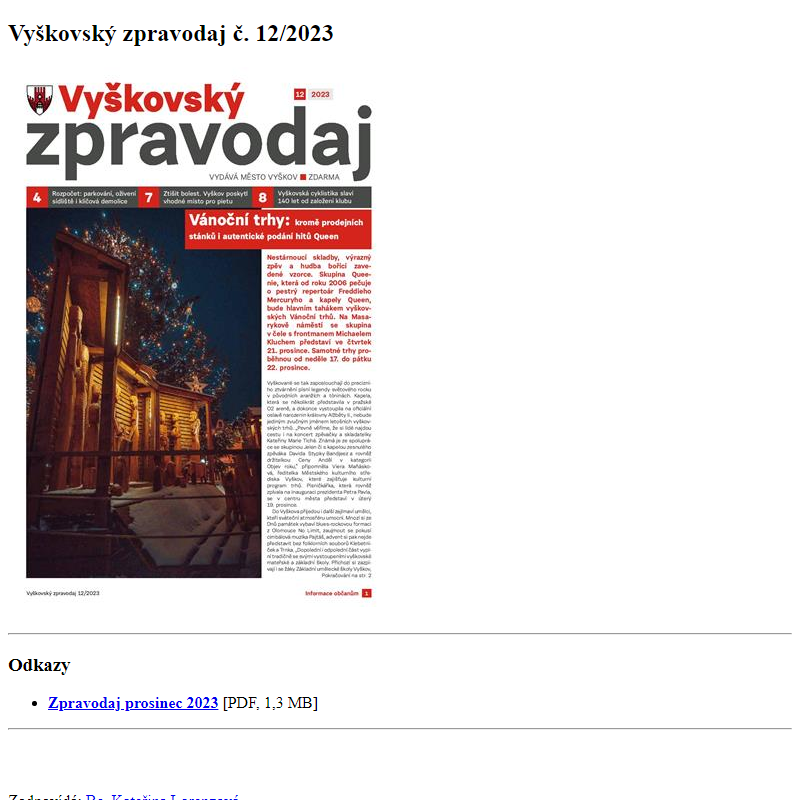 Odběr novinek ze dne 2.12.2023 - dokument Vyškovský zpravodaj č. 12/2023