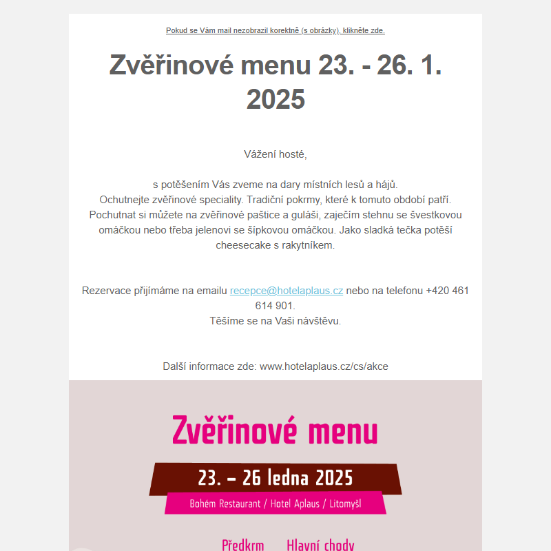 Zvěřinové menu 23. - 26. 1. 2025