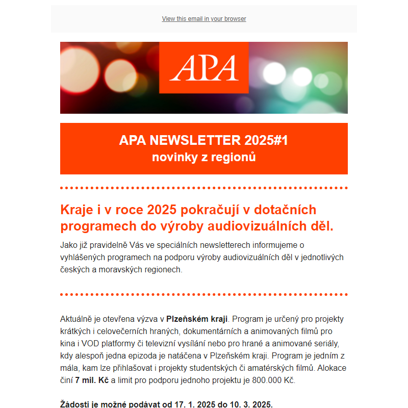 APA NEWSLETTER 2025#1 - novinky z regionů