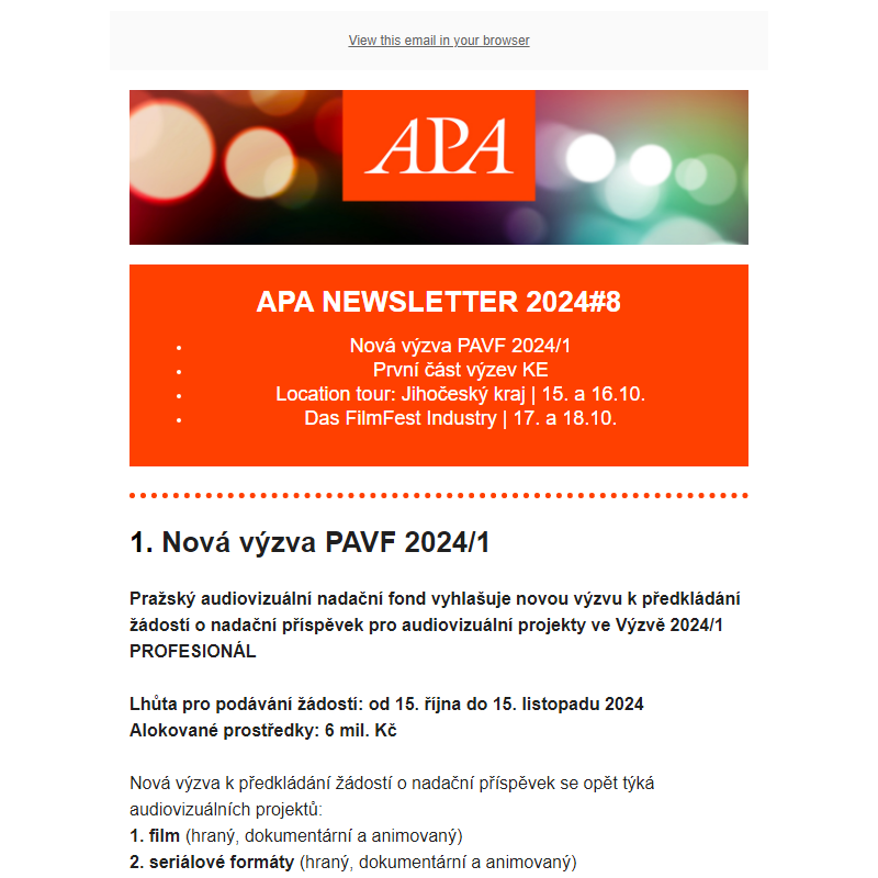 APA NEWSLETTER 2024#8 - nové výzvy a blížící se události