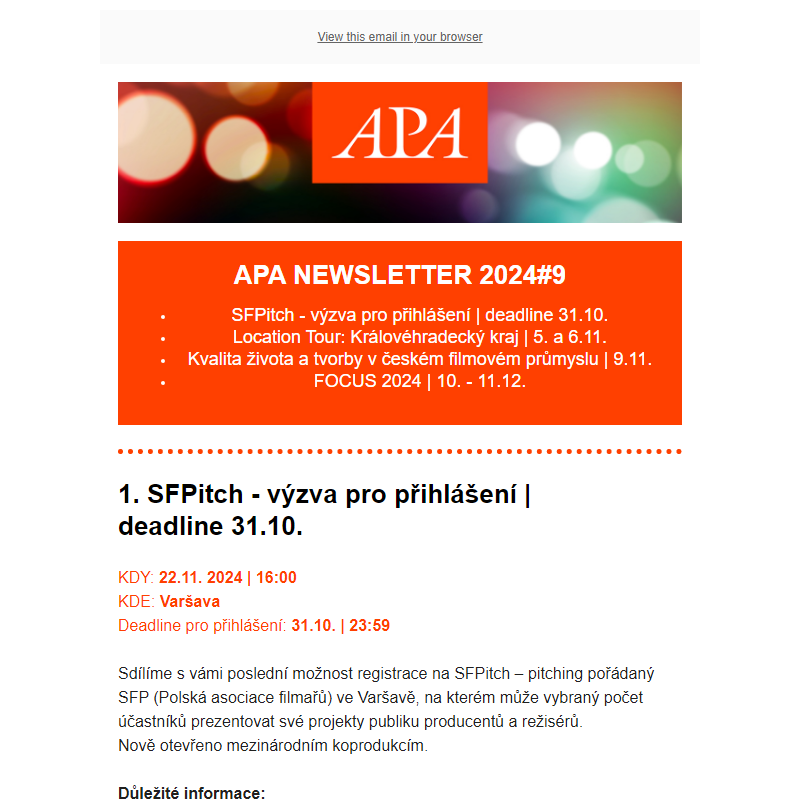 APA NEWSLETTER 2024#9 - nové výzvy a blížící se události