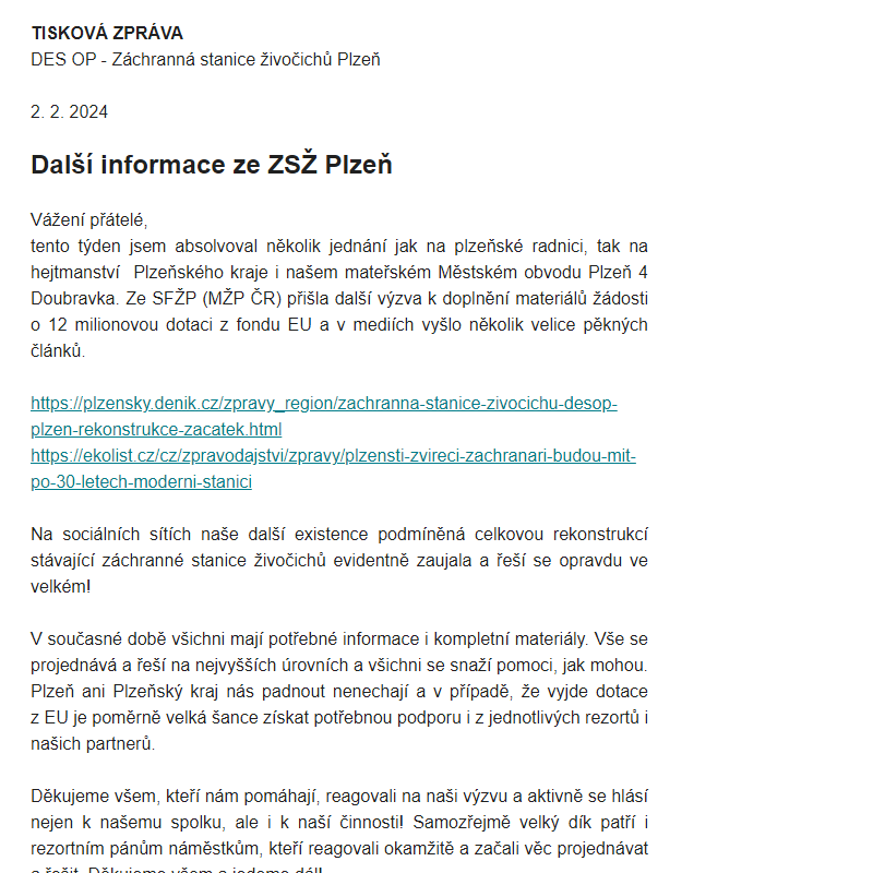 DES OP - 2024 - 10 - Další zprávy ZSŽ Plzeň
