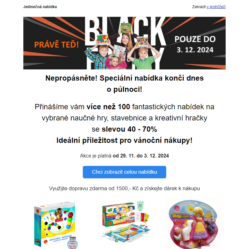 PEXI NEWS - BLACK FRIDAY: JEN DO DNEŠNÍ PŮLNOCI Slevy až 70 % na naučné hry, stavebnice a kreativní hračky