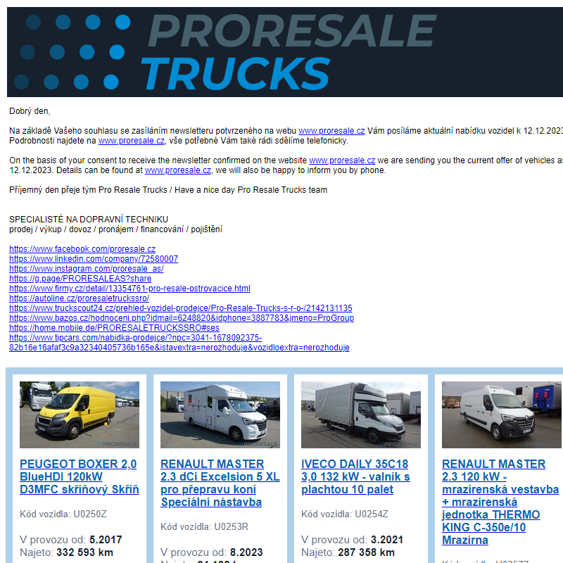Newsletter - aktuální nabídka vozidel k 12.12.2023