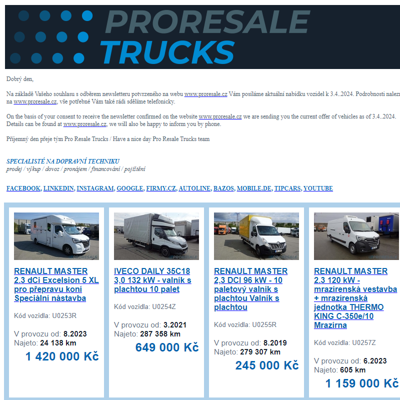Newsletter - aktuální nabídka vozidel k 03.04.2024