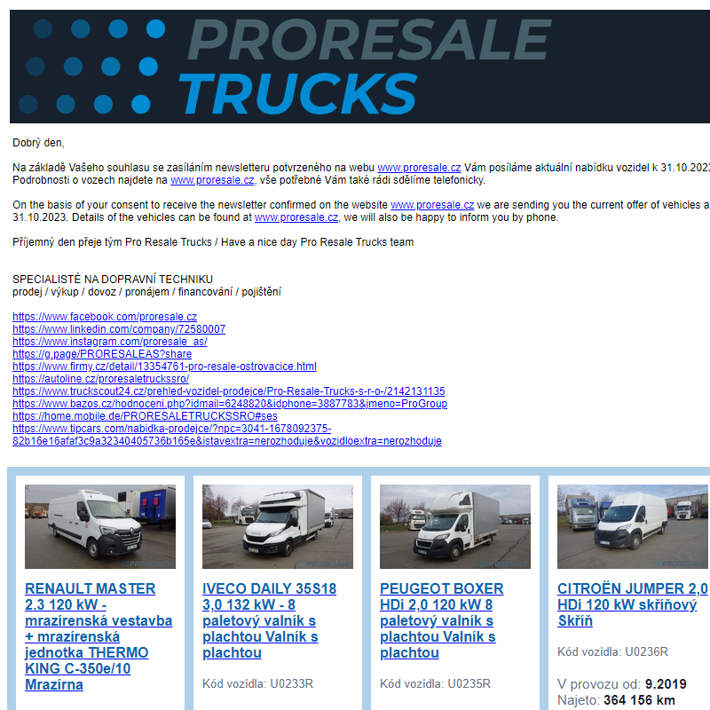 Newsletter - aktuální nabídka vozidel k 31.10.2023