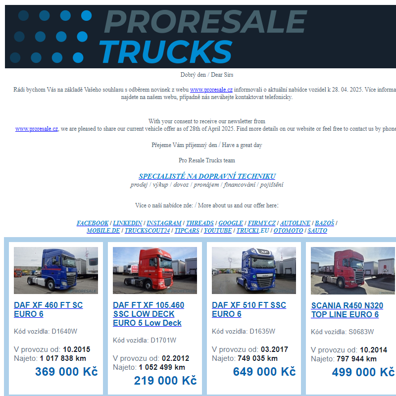 Newsletter - aktuální nabídka vozidel k 28.04.2025