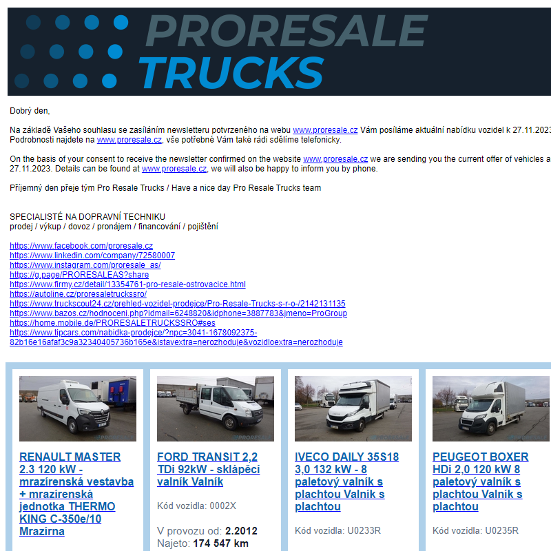 Newsletter - aktuální nabídka vozidel k 27.11.2023