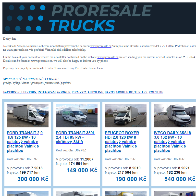 Newsletter - aktuální nabídka vozidel k 25.3.2024