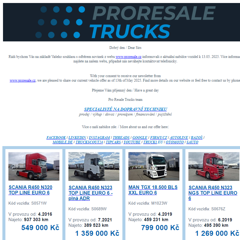 Newsletter - aktuální nabídka vozidel k 13.05.2025