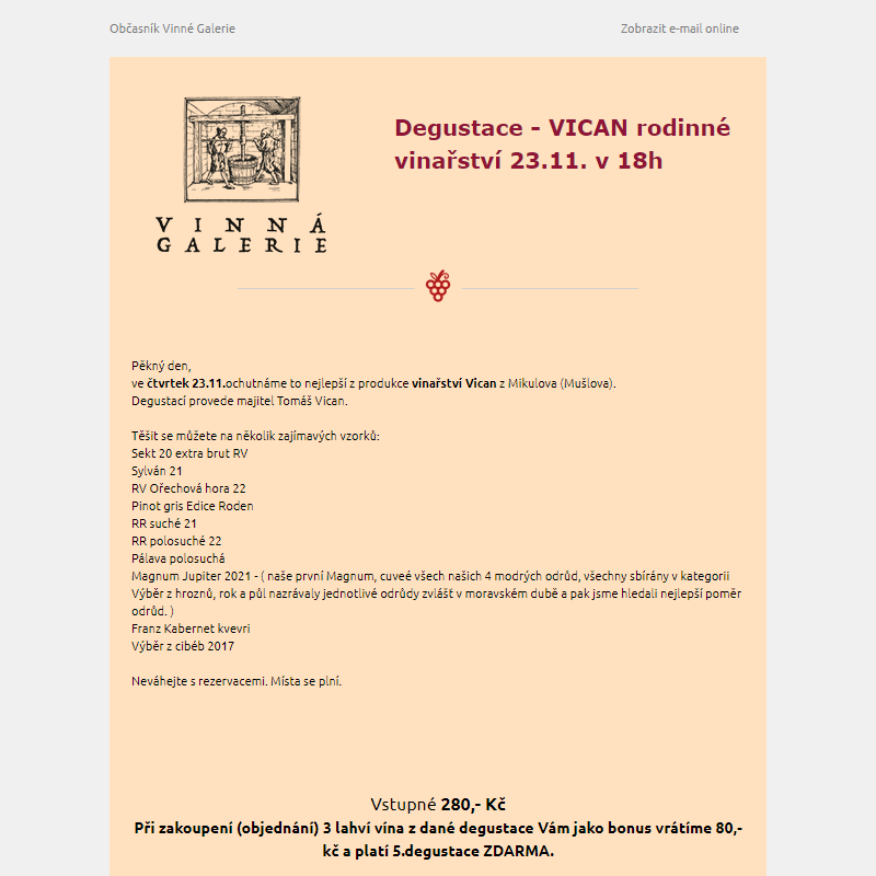 Degustace - Vican rodinné vinařství 23.11.v 18 hod