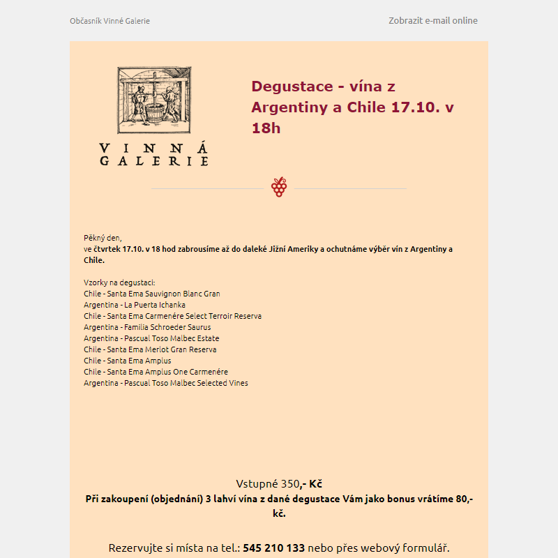 Degustace - vína z Argentiny a Chile 17.10.v 18 hod