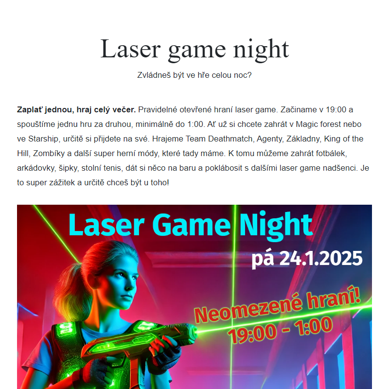 Lednová Laser game night na Kardašovské!