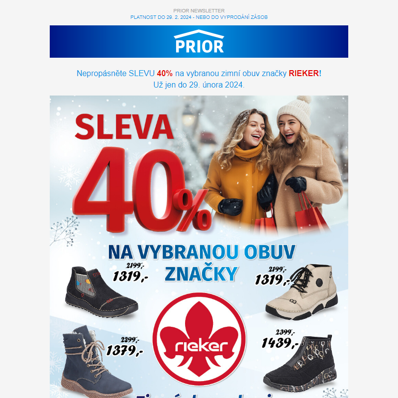 -40% na vybranou obuv RIEKER pokračuje!!!