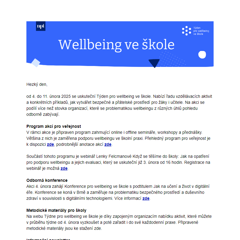 Týden pro Wellbeing ve škole