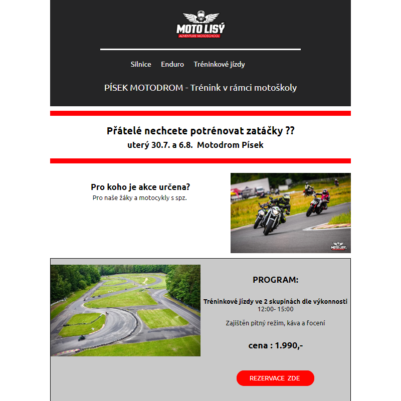 Trénink zatáček motodrom Písek