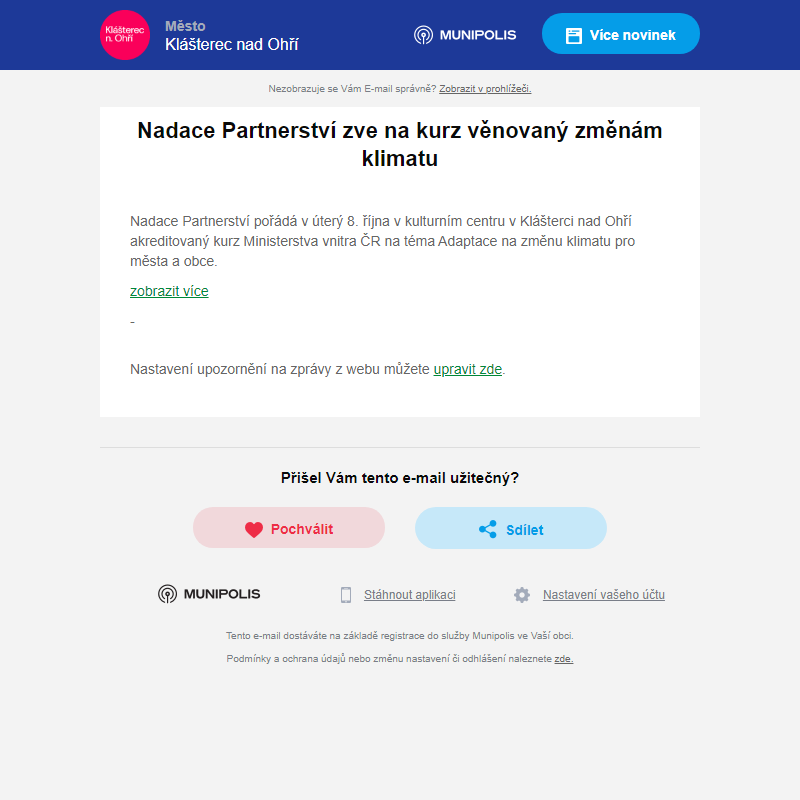 Nadace Partnerství zve na kurz věnovaný změnám klimatu