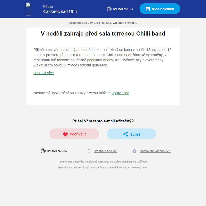 V neděli zahraje před sala terrenou Chilli band