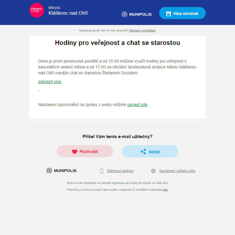 Hodiny pro veřejnost a chat se starostou