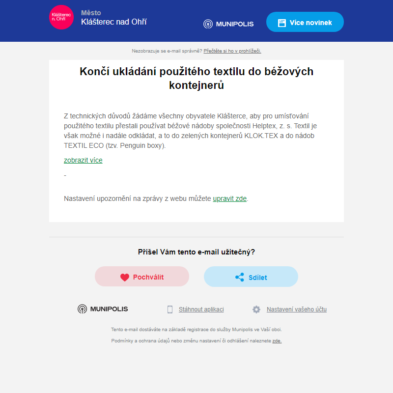 Končí ukládání použitého textilu do béžových kontejnerů