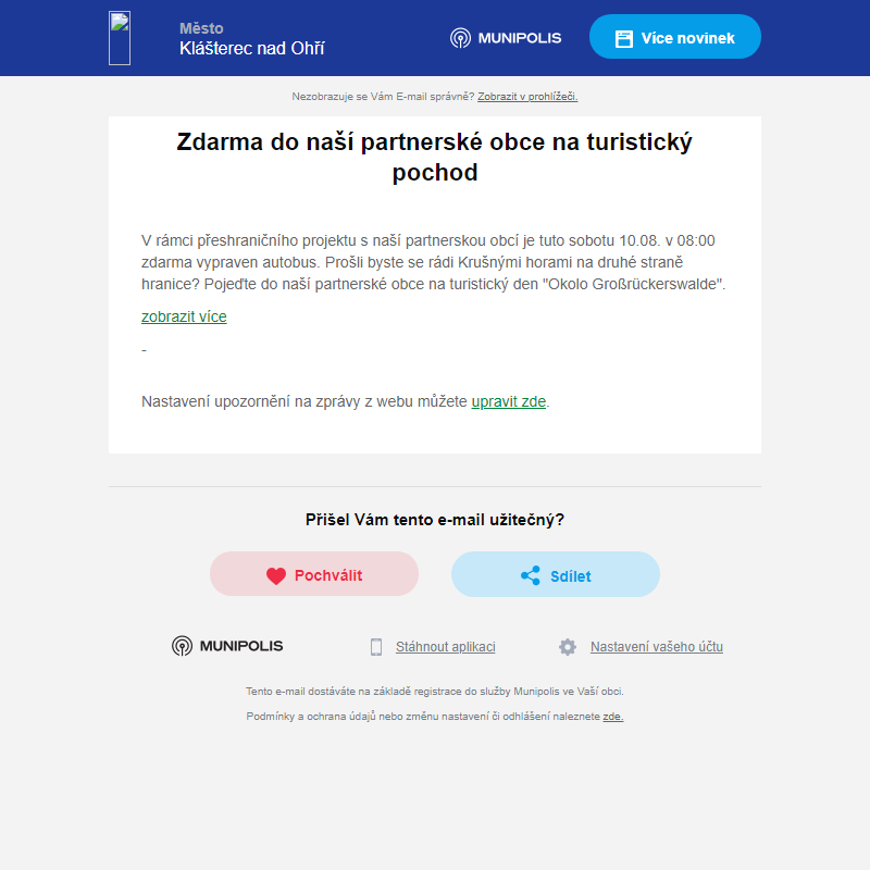 Zdarma do naší partnerské obce na turistický pochod