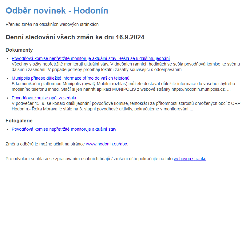 Odběr novinek ze dne 16.9.2024