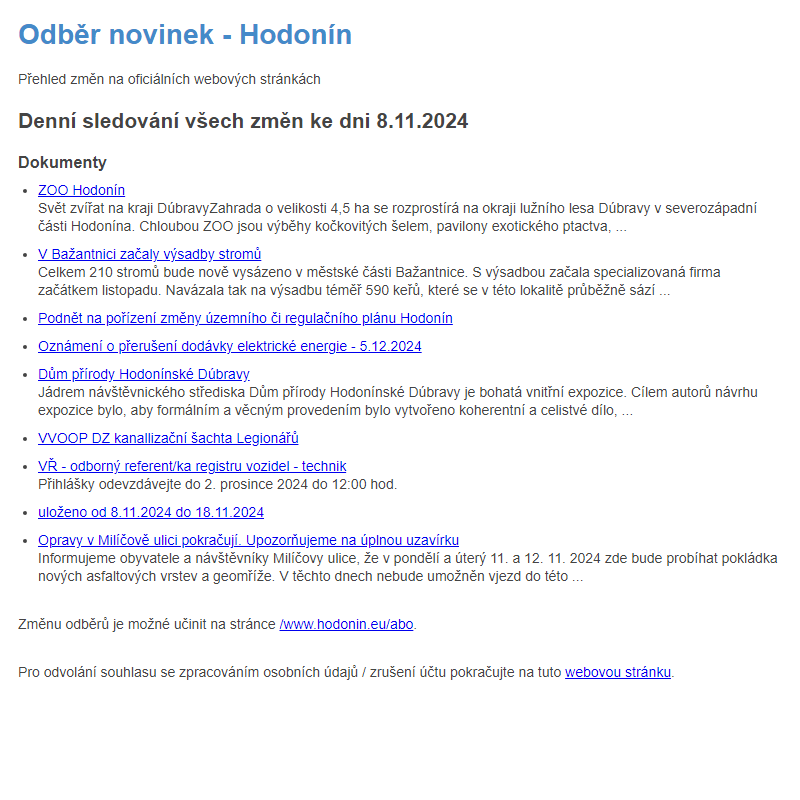 Odběr novinek ze dne 8.11.2024