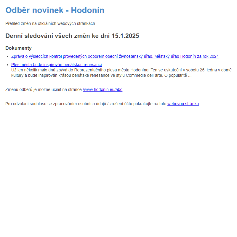 Odběr novinek ze dne 15.1.2025