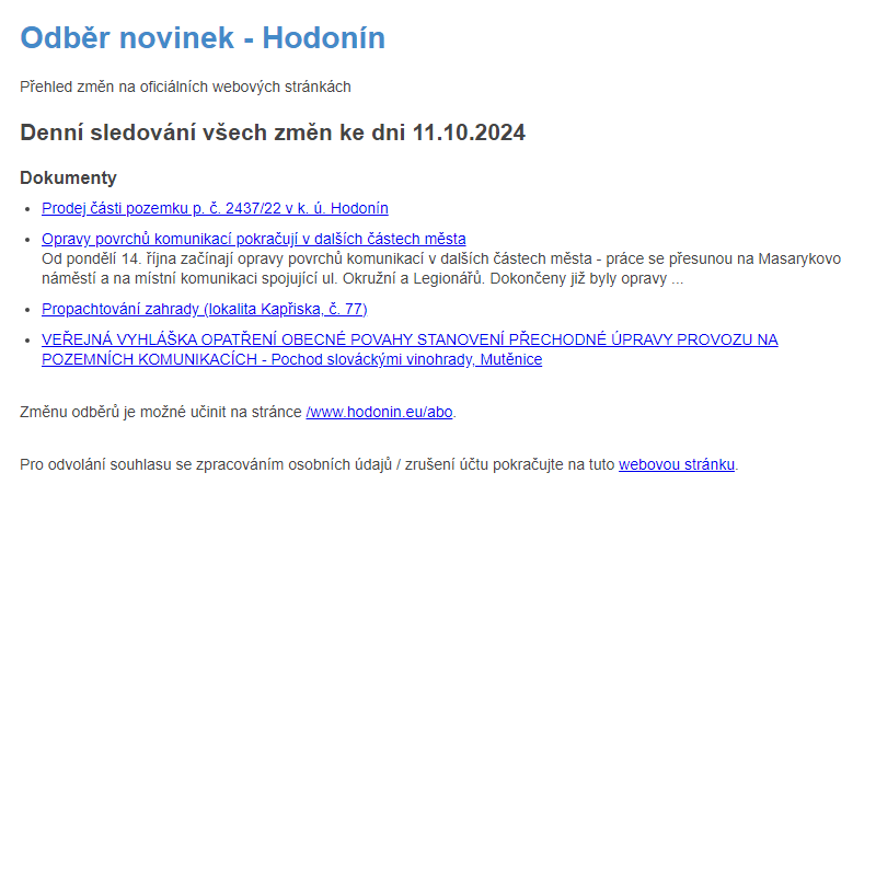 Odběr novinek ze dne 11.10.2024