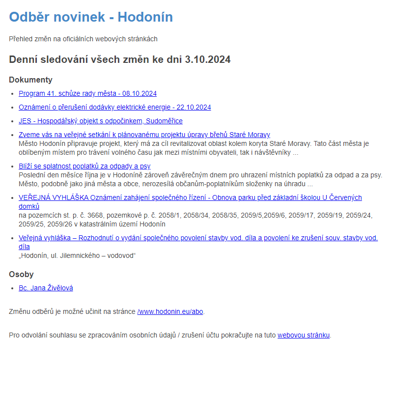 Odběr novinek ze dne 3.10.2024