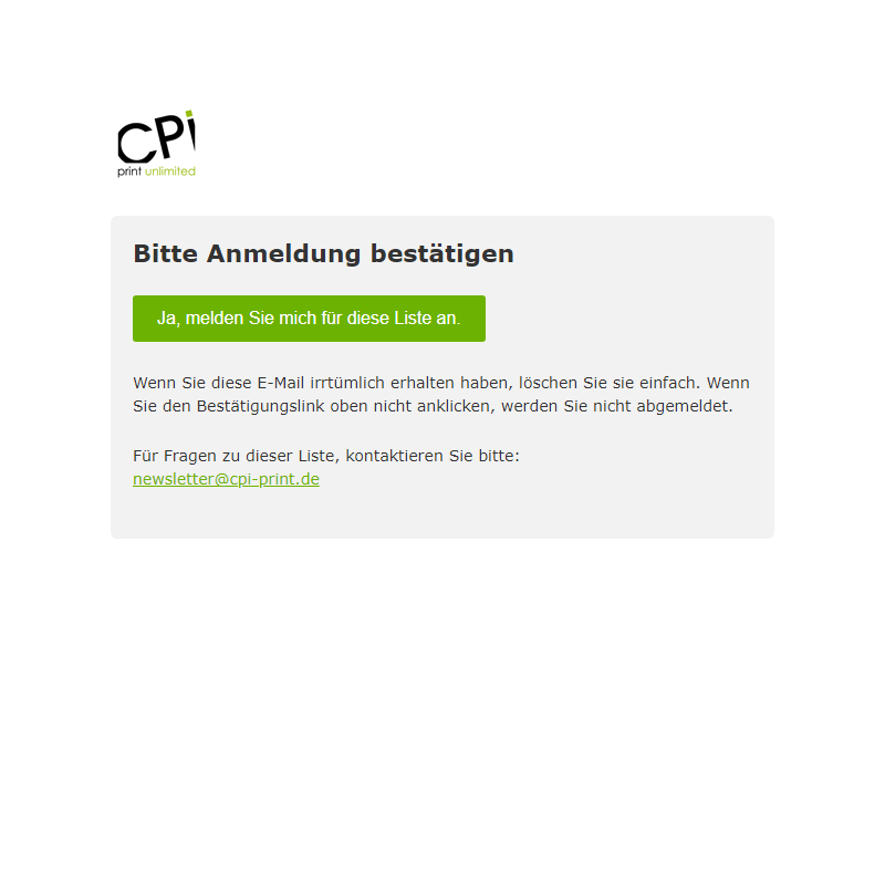 CPI Newsletter: Bitte Anmeldung bestätigen