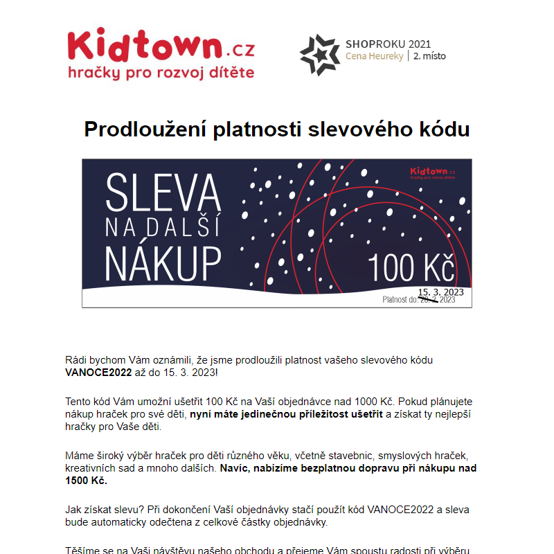_ Novinky z Kidtown.cz: Slevový kód VANOCE2022 prodloužen! _