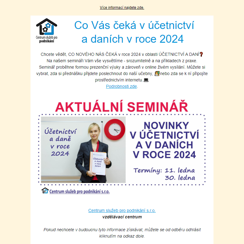 Aktuální seminář - Změny v účetnictví a daních v roce 2024