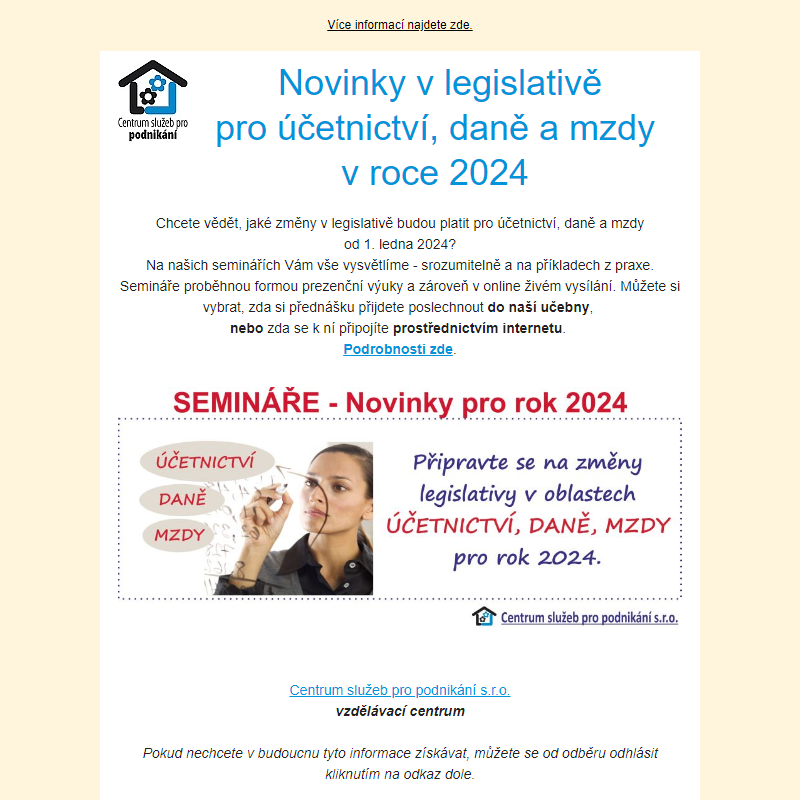 Aktuální semináře - Účetnictví, Daně, Mzdy v roce 2024