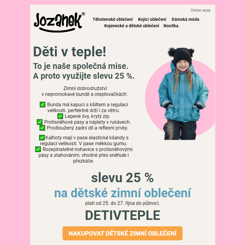 25% sleva na dětské zimní oblečení