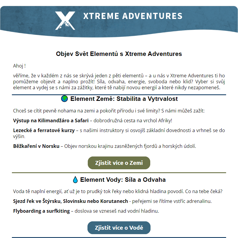 Který element je tvůj? Objev ho s Xtreme Adventures!