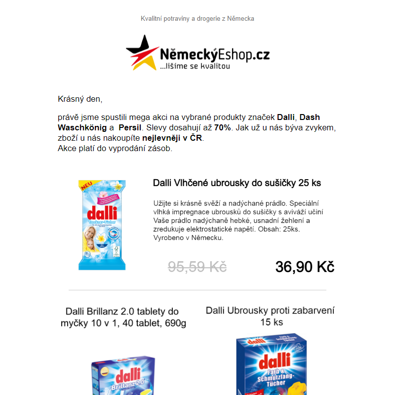 Mega akce na německé produkty značek Dalli, Dash, Waschkönig a Persil %