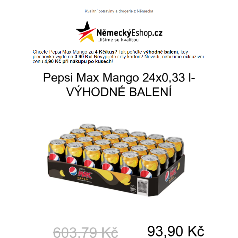 Chcete Pepsi Max Mango za 4 Kč/kus?