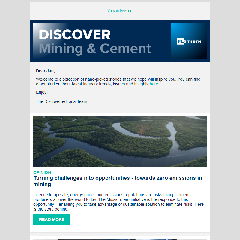 Catch up with the latest stories from FLSmidth Mining and Cement