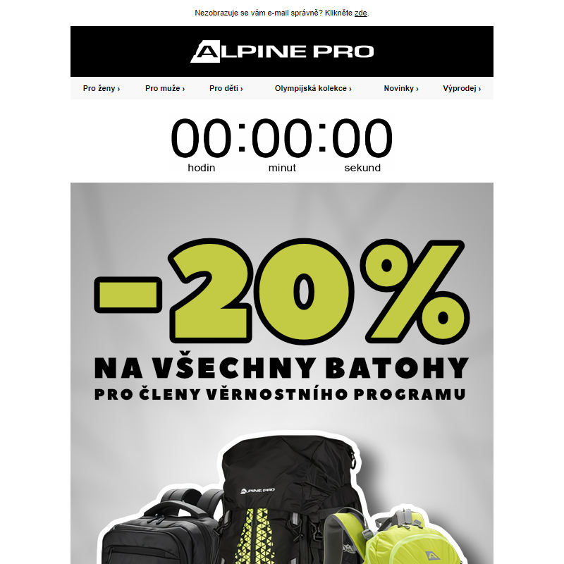 Poslední šance! Sleva 20 % na všechny batohy dnes končí.