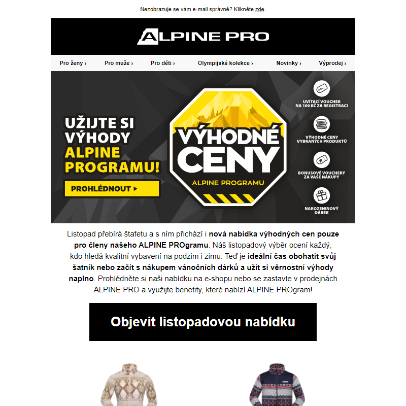 ALPINE PROgram představuje listopadové výhodné nabídky.