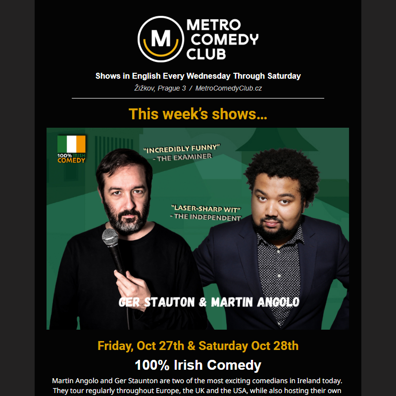 100% Irish Comedy _ Saturday & Sunday